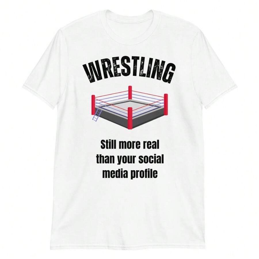 Wrestling And Social Media - Funny Wrestling Shirt Oversized Short Sleeve Classic Heavy Cotton T Shirt Printed Graphic Tee Women's Casual Short-Sleeved Top - White - View 1