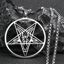 Large Talisman Baphomet Stainless Steel Necklace Goth Pagan Pentagram For Men Satan Gothic Goat Jewelry Satan Amulet - Multicolor - View 3