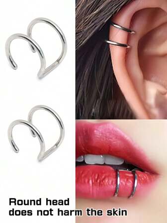 1 件/2 件/3 件时尚朋克摇滚风格不锈钢女士假穿孔鼻环，假穿孔鼻环，金耳环银色/黑色鼻中隔，无穿孔鼻夹耳环，女士身体首饰礼物女士和女孩作为节日礼物，适合日常佩戴