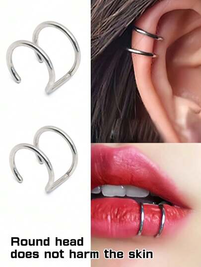 1pc/2pcs/3pcs Fashionable Punk Rock Style Stainless Steel Women Fake Piercing Nose Ring Hoop,Fake Perforated Nose Ring,Gold Earrings Silvery/Black Nasal Septum,Non Perforated Nose Clip Earrings, Body Jewelry For Women Gifts Ladies And Girls As Holiday Gift,Suitable For Daily Wear