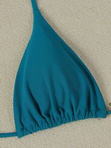 女士性感纯色比基尼套装，饰有星星图案 - 优雅高弹速干面料泳衣，时尚休闲度假装，适合海滩度假、泳池派对、婚礼、户外活动和日常沙滩穿着 - 藍色 - 查看 3