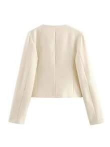 معطف نسائي أنيق قصير أحادي الصدر بأكمام طويلة وبلون واحد، رقيق للخارج، مناسب للربيع والخريف