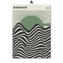 1 pièce Œuvre murale d'art moderne minimaliste aux lignes de couleur verte Bauhaus. Affiche, impression sur canevas, peinture abstraite pour la décoration du salon, sans cadre