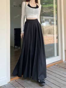 Women's Casual Pleated Maxi A-Line Skirt