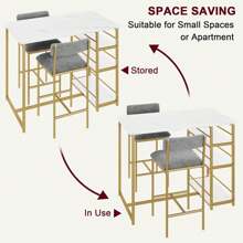 Juego de mesa de bar de 3 piezas, mesa de bar, mesa de comedor con 2 sillas acolchadas y 3 estantes, mesa de cocina, mesa pequeña para mostrador, taburete de bar, grupo de comedor para 2 personas, diseño industrial