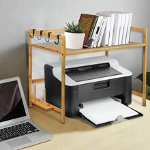 Étagère micro-ondes, support micro-ondes en bambou, support micro-ondes avec support pour planche à découper et 4 crochets, support micro-ondes multifonctionnel en bois pour cuisines, 52 x 30 x 35 cm