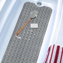 1pc Bath Mat - Lux Decor Non-Slip Durable PVC Tub Mat With Suction Cups And Drainage Holes - 40x16 Inches- For Shower And Bathtub Comfort, Roll-Up Storage, Home Decor, Back To School, Graduation Gifts-, Spring Cleaning Upgrade, Valentine's Day Spa Feel, Safety First, Quick Dry Surface, Mold Resistant, Easy Clean, Comfortable Standing, Shower Essential, Bathtub Safety, Bathroom Upgrade, Daily Use Mat, Home Basic, Family Use, Everyday Living - 淺灰色 - 查看 7