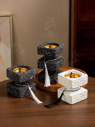 1 件方形多层树脂手持香炉，黑白色，款式，点状纹理，多种尺寸，适合芳香疗法使用，阿拉伯香炉适用于酒店、家庭、办公室、客厅、节日装饰