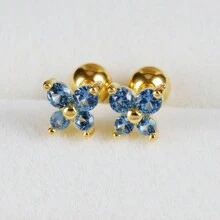 2pcs Stainless Steel 12 Zodiac Birthstone Tiny 18K Gold Plated Earrings, Cubic Zirconia Butterfly Inlaid, Suitable For Party & Wedding Wear - Butterfly - View 12