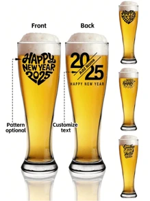 1pc, Personalized Glass Beer Mug, 473ml Glass Water Cup, 2025 Happy New Year Customizable Name, Iced Coffee Cup, Juice, Milk, Tea, Etc. Water Cup, Summer And Winter Wine Set, Best New Year Gift For Mom, Dad, Wife, Husband, Girlfriend, Boyfriend, Coworker, Coworker, Gift For Him/Her, Multifunctional, Easy To Clean