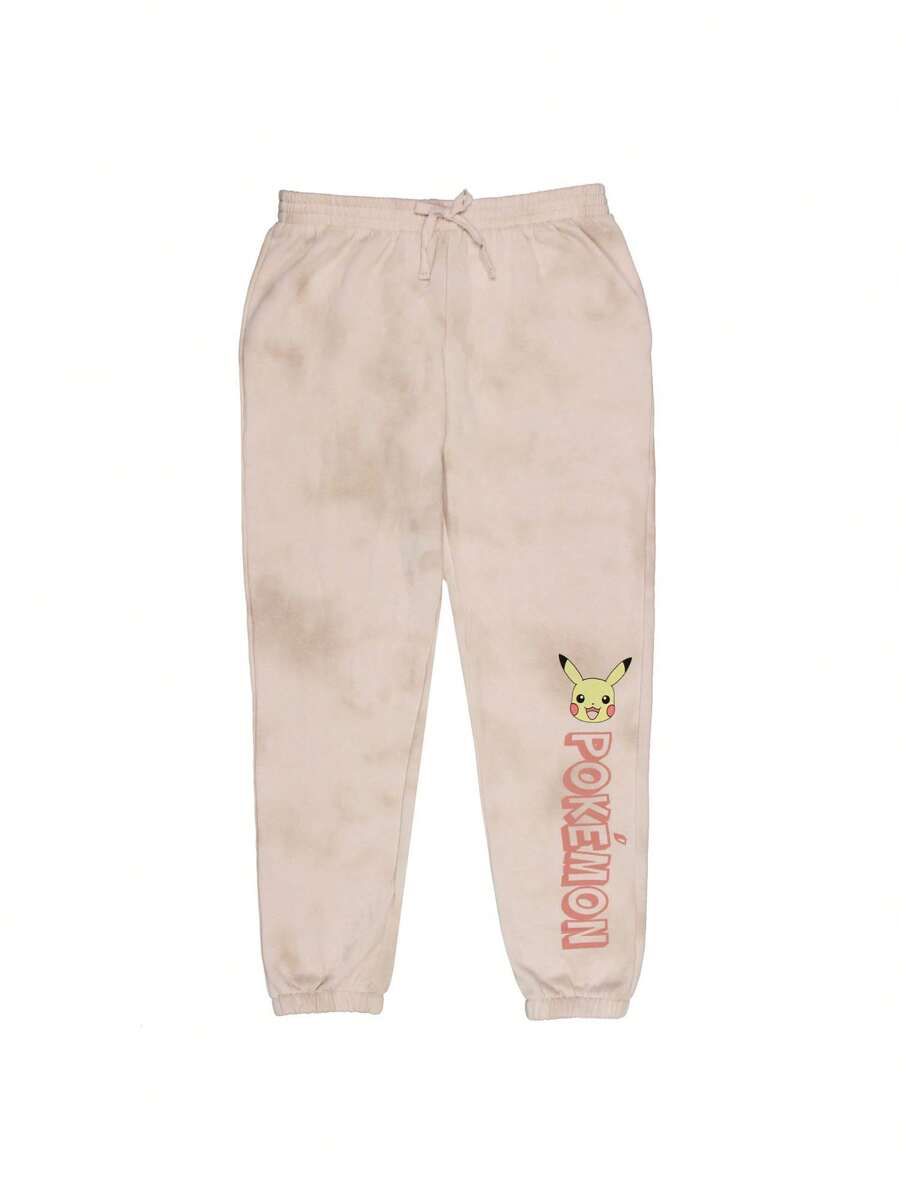Girls' Pikachu Tie-Dye Kids Cuffed Pull-On Jogger Pants Sweat Pants - 淡粉紅色 - 查看 1
