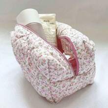 1 Pc Flower Printed Zipper Makeup Bag Storage Organizer Makeup Accessory Toiletry Handbag Cosmetic Pouch Large Travel Cosmetic Bag