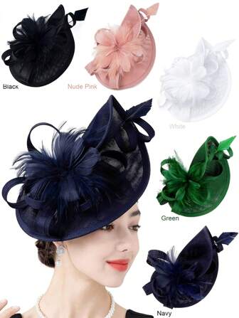 1 pezzo Copricapo Fascinator per Donne, Cappello Pillbox con Piume e Fiori, Adatto per Tè, Derby, Matrimonio, Chiesa, Ognissanti
