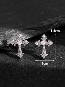 1 对男士时尚优雅耳钉，简约几何独特设计 - 十字 - 查看 12