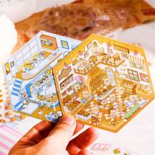 3D Capybara And Bear Cartoon House Landscaping Sticker Set, DIY Scene To Make Your Own Food Court | Cozy House | Supermarket | Bookstore, Fun And Cute Korean Cartoon Scene Stickers, Suitable For Adults And Teenagers To Relieve Stress And Kill Time, Christmas Gift For Girls