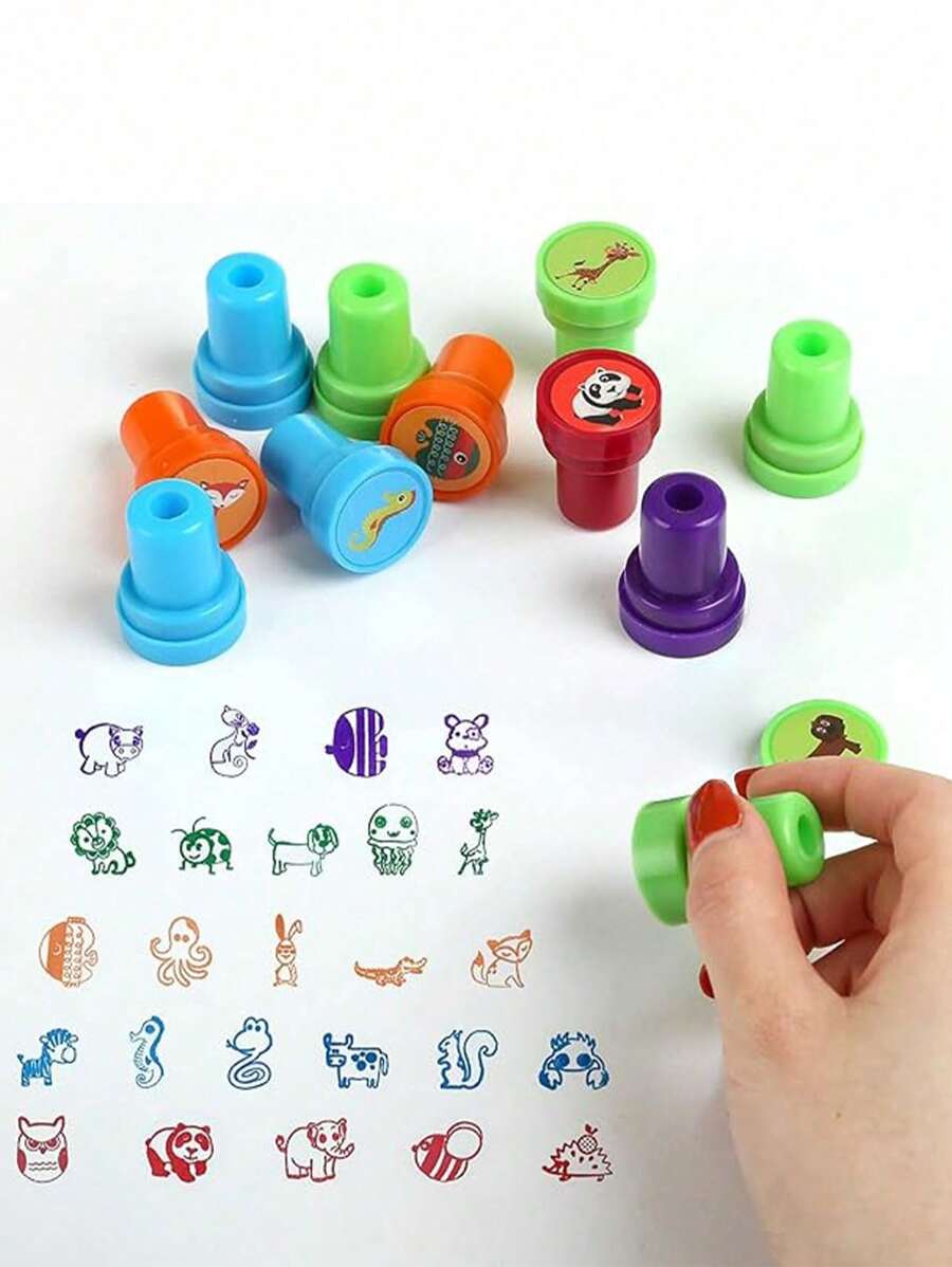 10/20/30/40pcs Kids Self-Inking Embossed Stamps, Teachers Can Encourage Children To Leave Messages On Large Stamps, Includes Cartoon Patterns, Cute Animals, Anime Characters, Random Styles - Multicolor - View 1