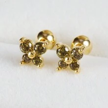 2pcs Stainless Steel 12 Zodiac Birthstone Tiny 18K Gold Plated Earrings, Cubic Zirconia Butterfly Inlaid, Suitable For Party & Wedding Wear - Butterfly - View 23