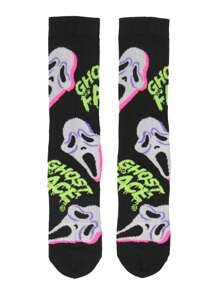 Ghostface Movie Film Neon Paint Character Halloween Crew Socks Size 8-12 - 黑色 - 查看 2