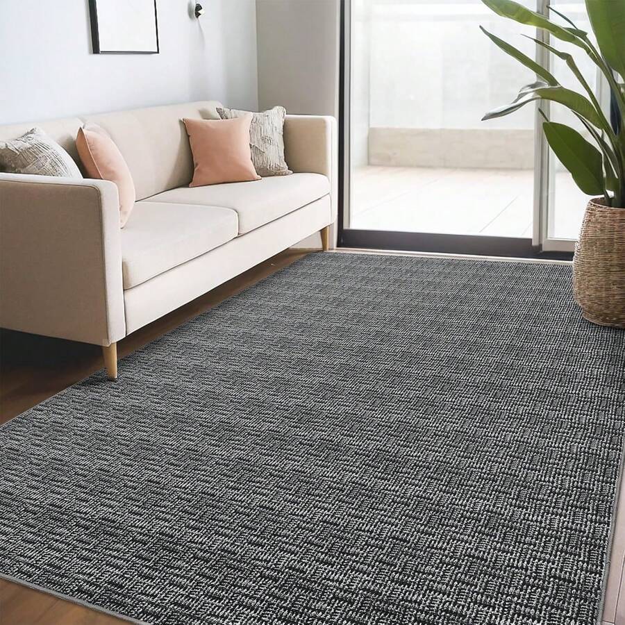 Area Rug Modern Solid Washable Rug Contemporary Braided Print Living Room Rug Soft Non Slip Farmhouse Rug Indoor Low Pile Non-Shedding Woven Textured Throw Rugs For Bedroom Office - Black-5*7FT - View 1