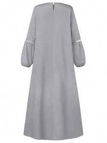 Women's Solid Color Splice Long Sleeve Casual Long Arabic Style Dress, Modest