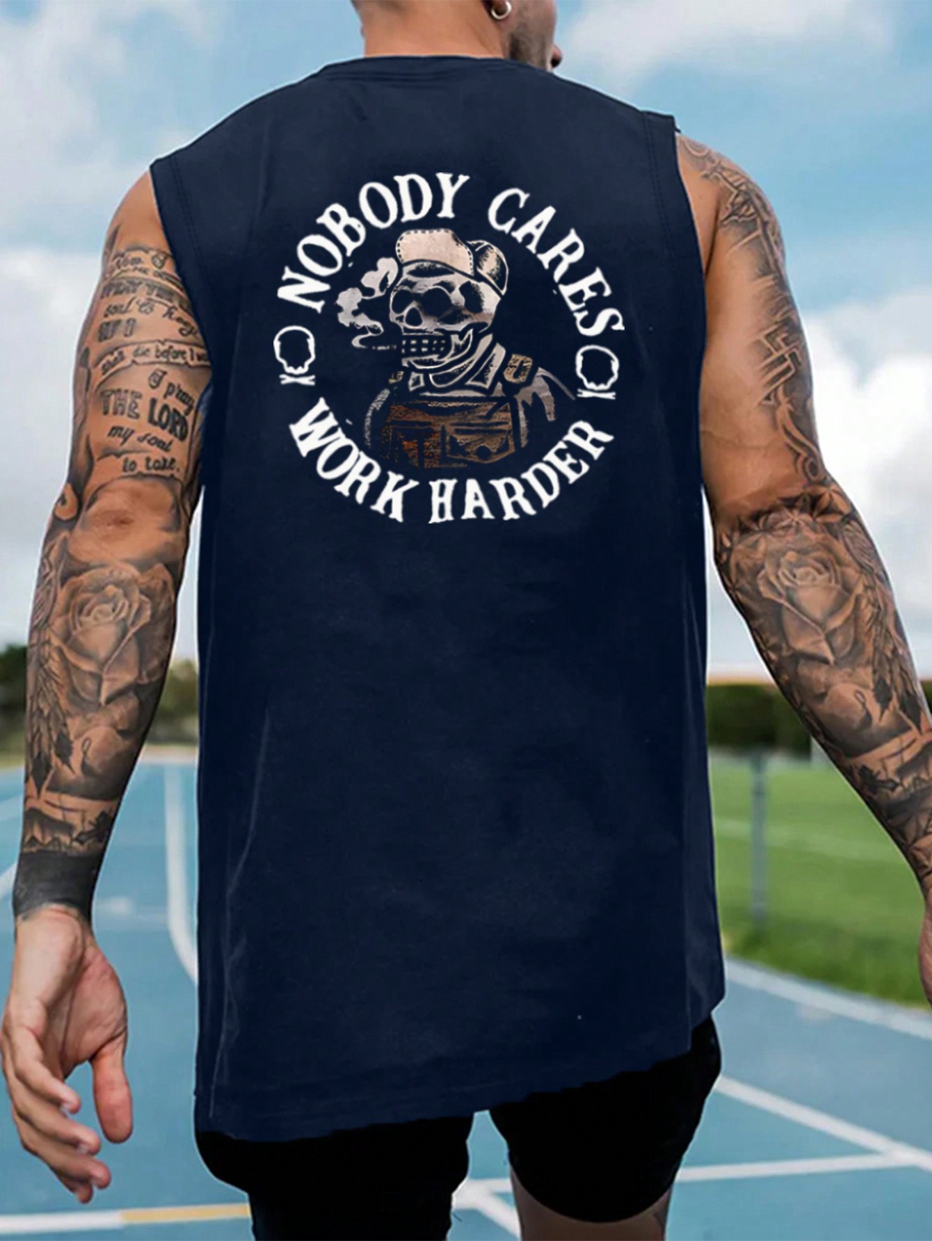 Men's Slogan Skeleton Print Round Neck Casual Tank Top