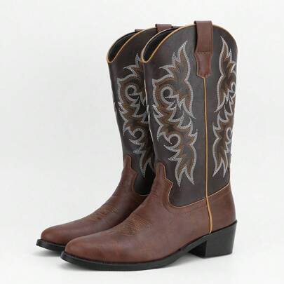 Cowboy Boots Men's Western Boots Embroidered Shoes And  Winter Boots For Men Pull Non-Slip Shoes On Fashion