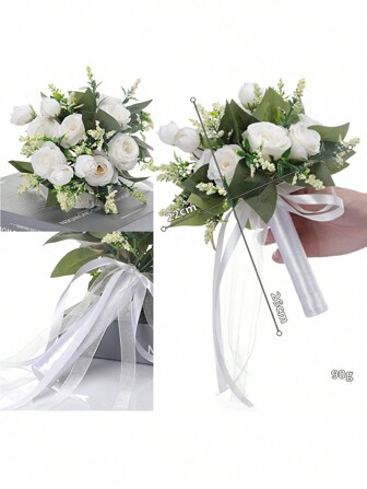 1pc Wedding Bouquet Of Silk Roses Bridesmaids, Bridal Hand Flowers For Wedding Props Valentine's Day Valentines