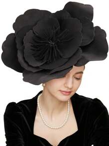 1pc Large Flower Fascinator For Women 17in Tea Party Fancy Flower Hats Headwear For Women Accessories Fashion Hairband Headwear, Party Decoration Supplies - 黑色 - 查看 2