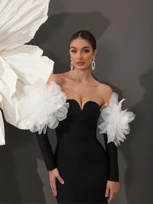 Solid Color V-Neck Bandage Bodycon Dress, Sexy Elegant Luxury Evening Gown, Fashion For Party And Banquet - Black - View 8
