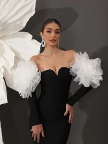 Solid Color V-Neck Bandage Bodycon Dress, Sexy Elegant Luxury Evening Gown, Fashion For Party And Banquet - Black - View 7