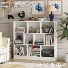 ECACAD Bookcase, Wood Bookshelf With 3 Tier Open Shelves, 8-Cube Storage Organizer Display Shelf For Living Room, Home Office, White