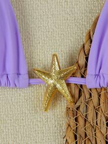 Sexy Starfish Solid Color Women's Bikini, Elegant Beach Swimwear, Suitable For Spring/Summer Holiday, Beach Vacation, Party, Daily Casual Wear - Purple - View 4