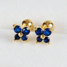 2pcs Stainless Steel 12 Zodiac Birthstone Tiny 18K Gold Plated Earrings, Cubic Zirconia Butterfly Inlaid, Suitable For Party & Wedding Wear - Butterfly - View 19