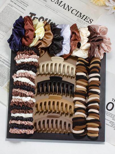 VBOOR 166件/套 Morandi 彩色发饰套装，包含直发夹、大号塑料发夹、缎面发圈、多色发绳 - 适合女孩和女士打造各种发型，适用于各种场合和派对，也可用作学校用品、大学用品、礼物、发饰、头带。