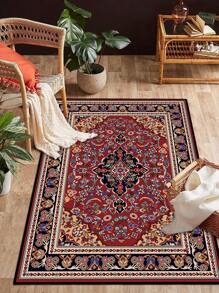 1入復古風格紅色古典波西米亞傳統聚酯纖維矩形可水洗家居地毯，適用於客廳，走廊，臥室床邊，辦公室，廚房，農村家居裝飾，室內裝飾