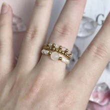 Juego de 3 anillos de mujer con piedras naturales y perlas falsas, de acero inoxidable minimalista de alta gama, apropiado para uso diario, vacaciones, boda y fiesta