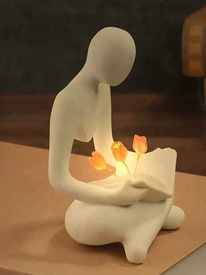 1 pieza Estatua de resina Decoración de luz nocturna con tulipán, decoración del hogar minimalista moderna, adorno creativo de personalidad abstracta, regalo de cumpleaños, arte de alto nivel, carácter de tulipán, ornamento de luz nocturna creativa, decoración de dormitorio, regalo de Tanabata, Día de San Valentín, regalo de cumpleaños, regalo de Navidad