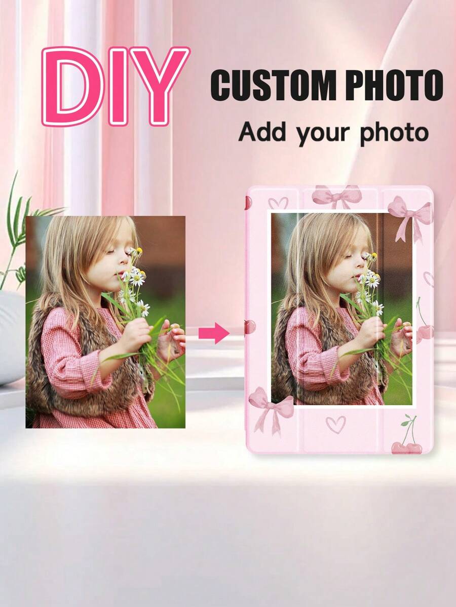 Customized Photo IPad Protective Case & Bow Leather Sleeve Compatible With IPad 10.2, IPad Pro 11-In.(M4)-2024, Tab S7/S8 11 Inch, Tab A7 Lite 8.7 Inch, Support Sleep/Wake, Stylus Slot, Ideal For Newborn, Kids, Family, Christmas, New Year Gift
