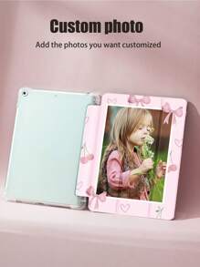 Customized Photo IPad Protective Case & Bow Leather Sleeve Compatible With IPad 10.2, IPad Pro 11-In.(M4)-2024, Tab S7/S8 11 Inch, Tab A7 Lite 8.7 Inch, Support Sleep/Wake, Stylus Slot, Ideal For Newborn, Kids, Family, Christmas, New Year Gift