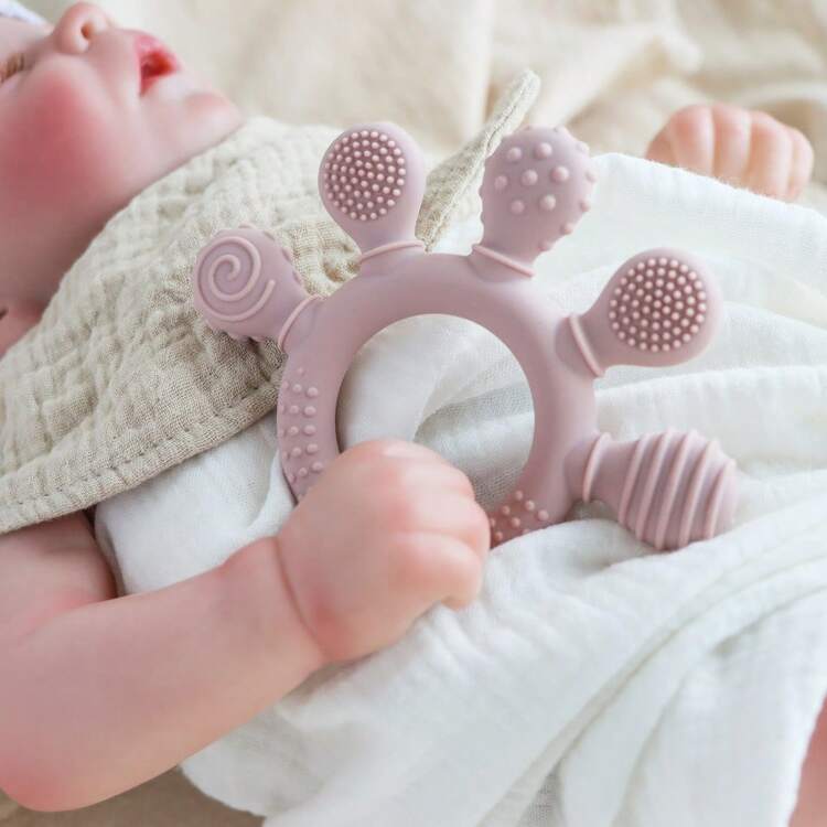 1pc Baby Teething Toy, Colorful Soft Silicone Teething Ring, Sensory Teether, Suitable For 0-3 Years Old Infants And Toddlers - Multicolor - View 8