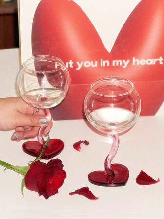 1pc 心形底座玻璃杯，情人节创意心形玻璃杯，圣代杯，适合家庭聚会，正式晚宴，浪漫烛光晚餐，下午茶，礼物，户外婚礼