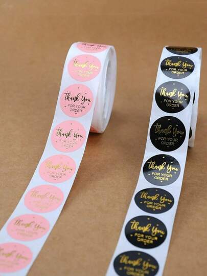 kumozawa 500pcs/Roll Black Pink Thank You For Your Order Sticker 1inch Small Business Packaging Seal Label