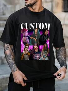 Camiseta informal de cuello redondo personalizada para hombres - Agrega tus propias imágenes (Foto familiar/Selfie/Foto de mascota/Foto de amigo/Foto de pareja/Foto de novia/Regalos/Logo para parejas/Camiseta personalizable para esposo o novio o novia) y tu texto para diseñar tu camiseta impresa personalizada. Estilosa, hippie, de moda, sobria, fácil de usar como disfraz, moda modesta, minimalista chic, casual personalizada, hallazgos únicos, disfraces de hombre, armario cápsula, ropa deportiva para hombres, estilo básico/urbano. Regalos ideales para él, novio, familia, amigos, niños para cumpleaños, vacaciones/días festivos.