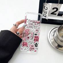 Y2K rosa Herz Liebes Muster Handyhülle mit Rundum-Schutz, klappbar, transparent, kompatibel mit Galaxy Z Flip 5, Galaxy Z Flip 4, Galaxy Z Flip 3, Galaxy Z Flip 6, stoßfeste Hartschale