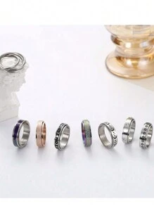AVYRING 3-6pcs Fidget Rings For Anxiety Stainless Steel Spinner Ring Anti Anxiety Ring Spinning Moon Star Cool Stress Relieveing Rings