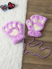 1 Pair Of Cute Cat Claw Fingerless Gloves, Thick, Warm, And Cold Resistant Plush Gloves, Suitable For Daily Use By Winter Girls, With A Rope