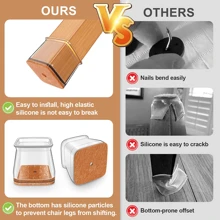 16 PIEZAS Protectores de piso para patas de silla, Fundas y tapas de silicona para patas de silla para suelos de madera dura y baldosas, Cuadradas, Transparentes