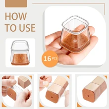 16 PIEZAS Protectores de piso para patas de silla, Fundas y tapas de silicona para patas de silla para suelos de madera dura y baldosas, Cuadradas, Transparentes
