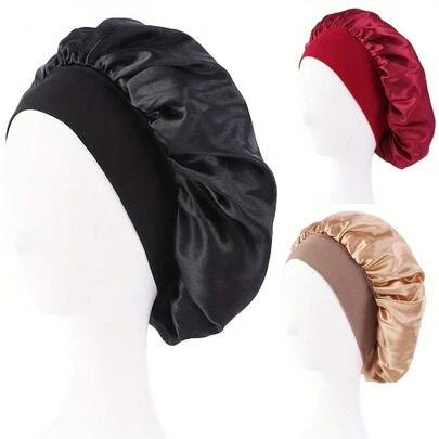 1/2 件缎面睡帽，丝滑发带，配有柔软松紧带，适合卷发（黑色和金色）家居浴室装饰秋季装饰返校
