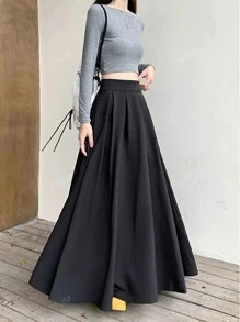 Women's Casual Pleated Maxi A-Line Skirt